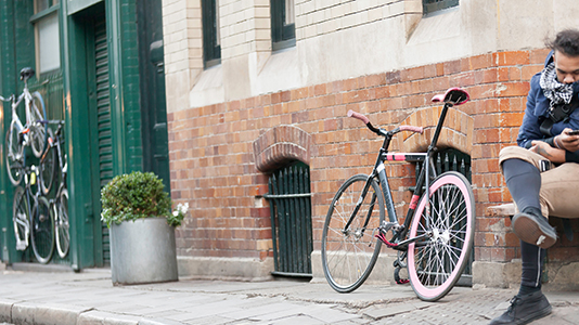 Cyclist resting on Borough Road