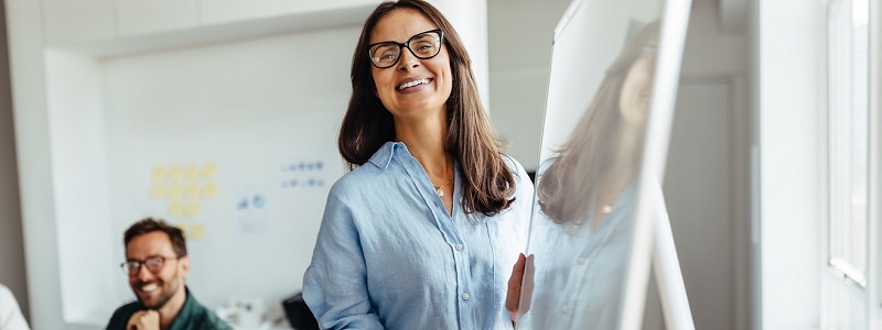 Whiteboard woman smiling